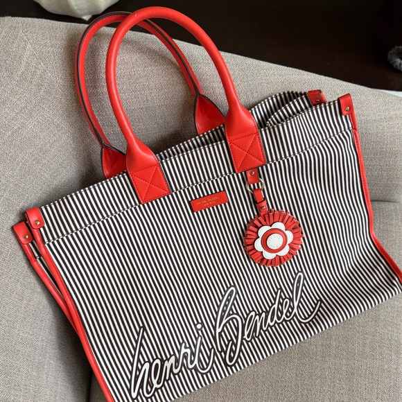 henri bendel Handbags - Henri Bendel Black and Orange Striped Tote XL size